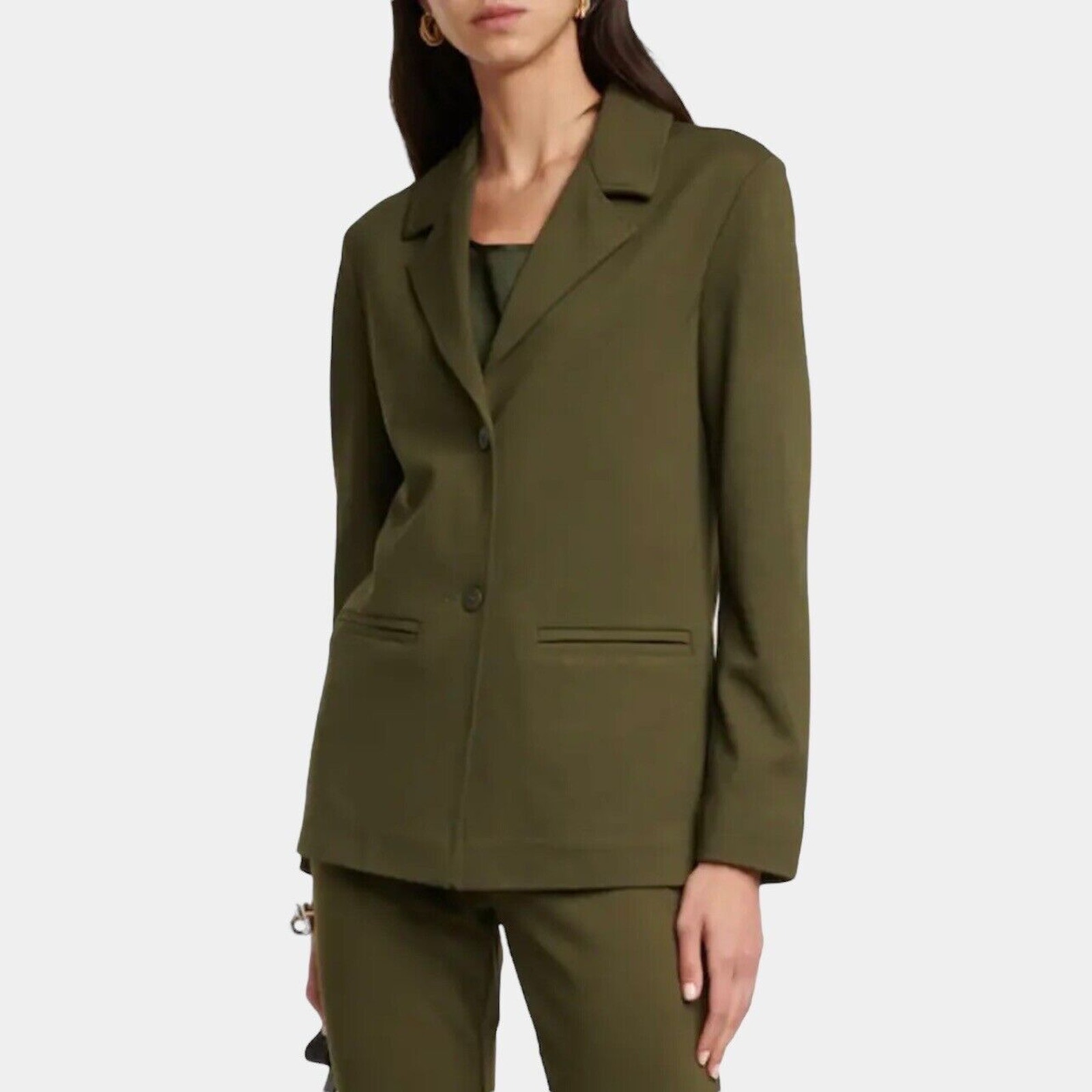 Maxmara Leisure Cluny Jersey Blazer In Olive Green Size Xs Stretch Nwt $425